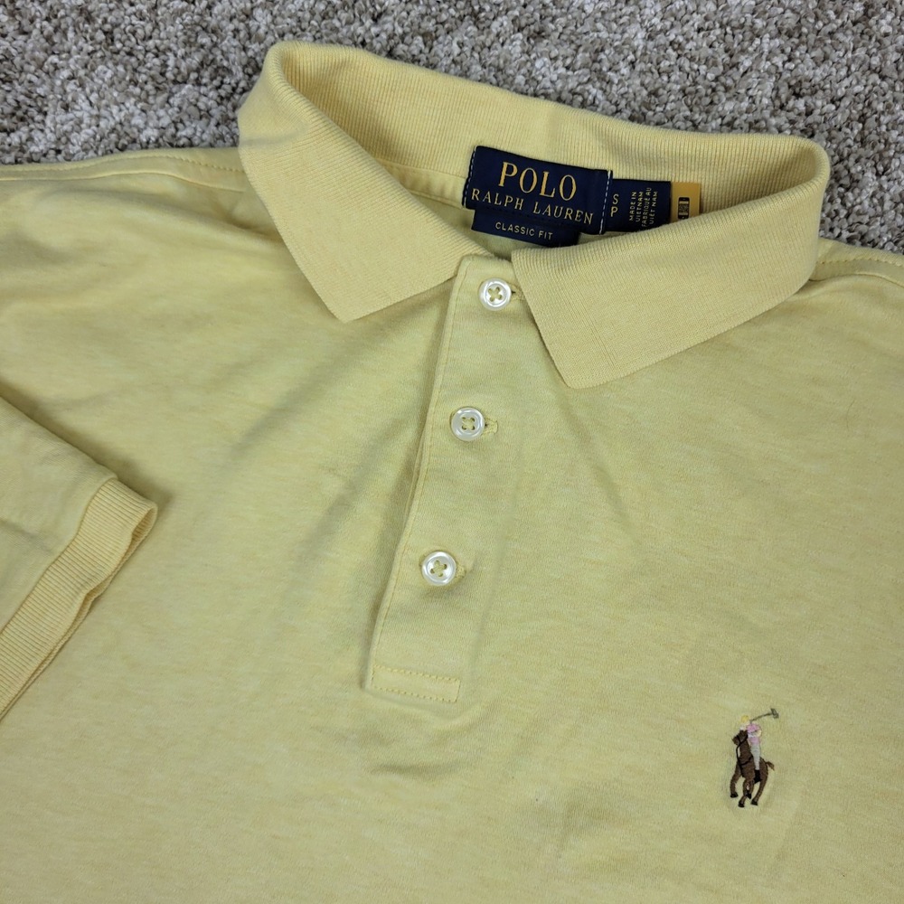 Polo Ralph Lauren Classic Fit Mens Small Solid Yellow Flesh Pony Stretch SS Polo